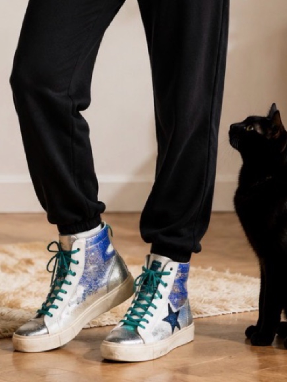 STEVE MADDEN Ltd Ed Reiss Distressed High-Top Sneaker Glitter Leopard Fur 10 NWT
